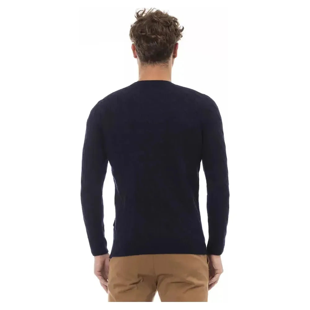 Alpha Studio Blue Wool Men Sweater Alpha Studio