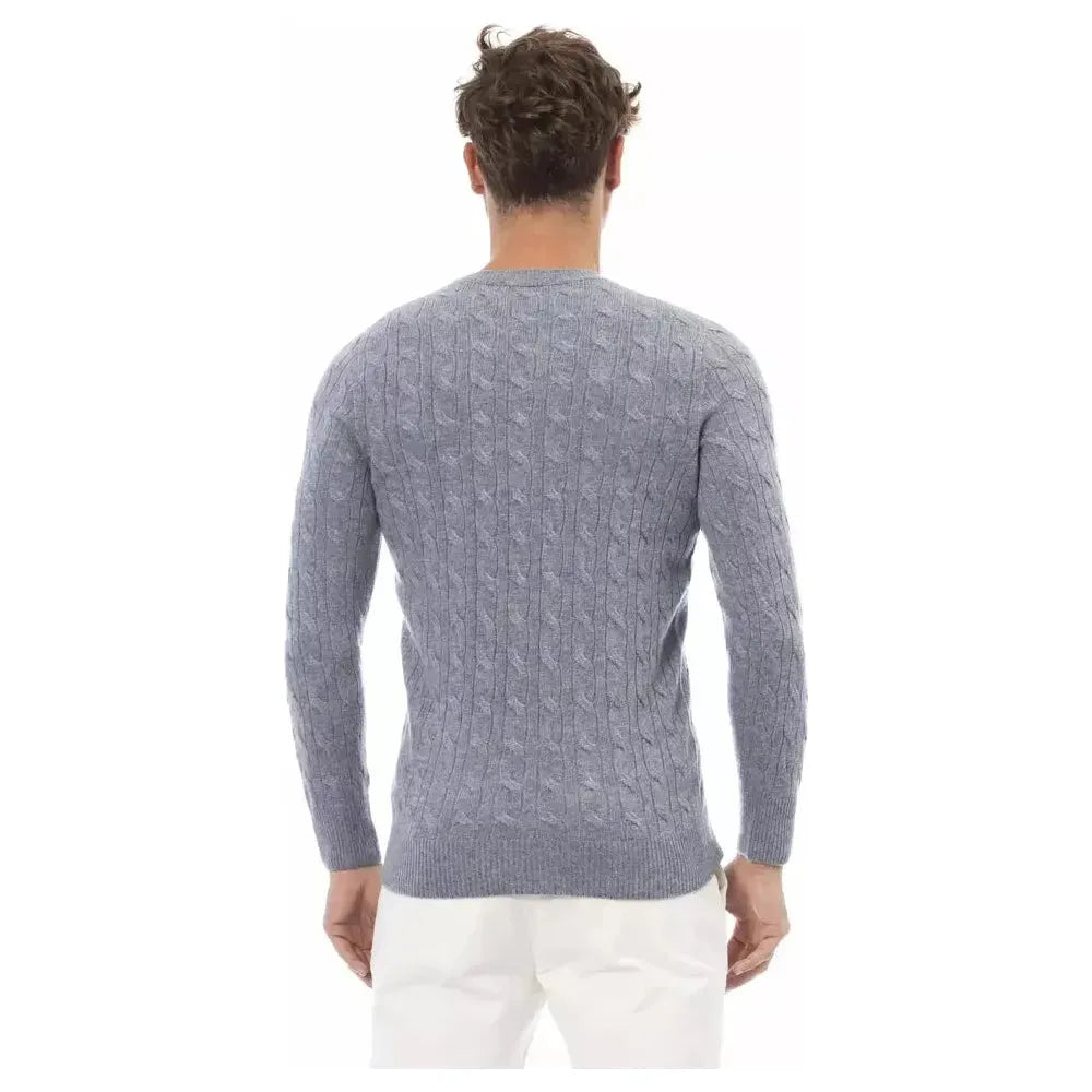 Alpha Studio Light Blue Viscose Men Sweater Alpha Studio