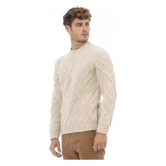 Alpha Studio Beige Merino Wool Men Sweater Alpha Studio