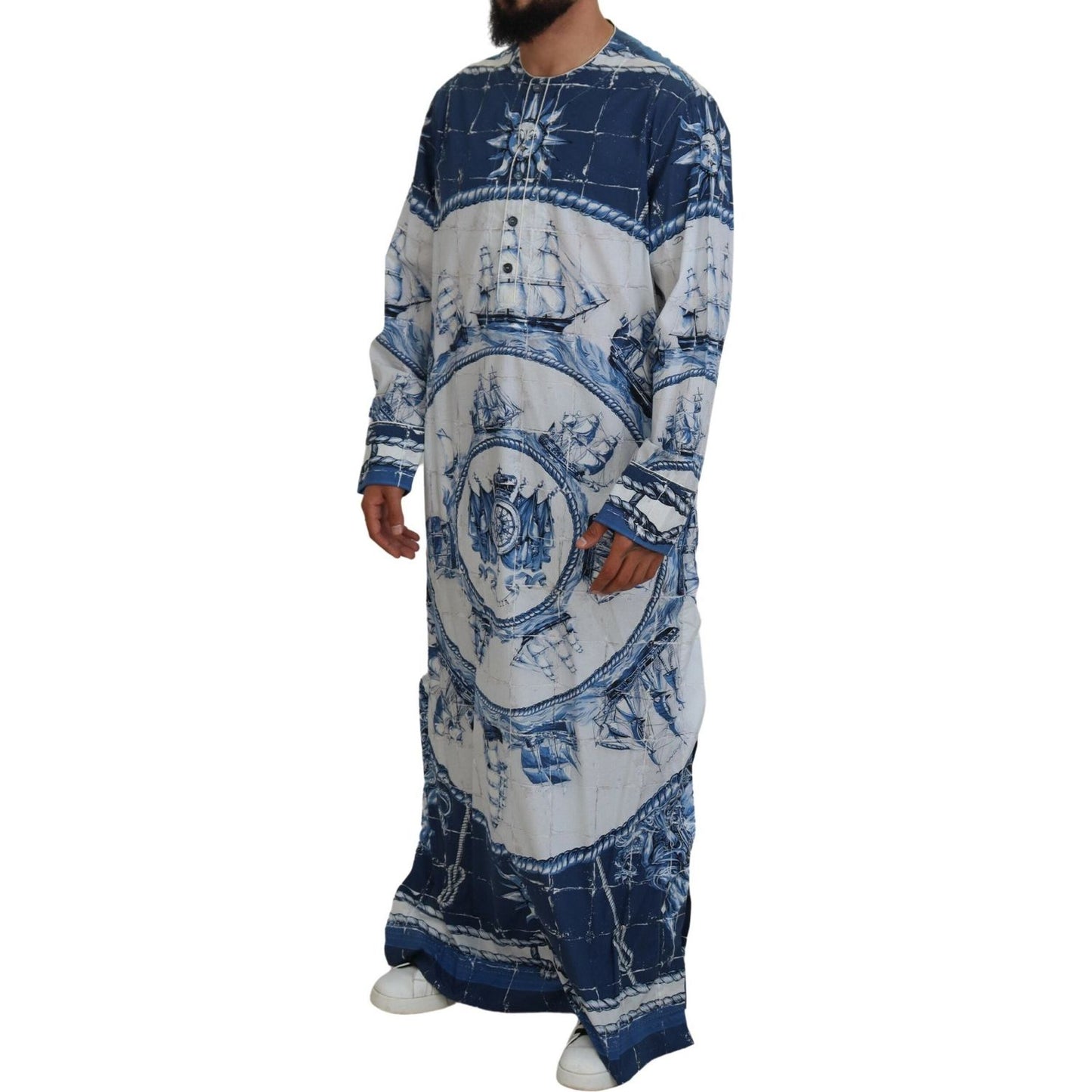 Dolce & Gabbana Majestic Blue Cotton-Silk Thobe Robe Dolce & Gabbana