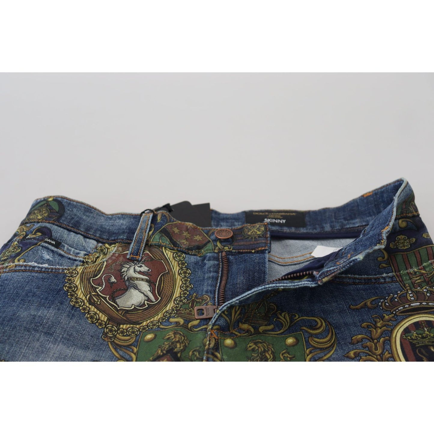Dolce & Gabbana Blue Medal Print Slim Fit Cotton Jeans