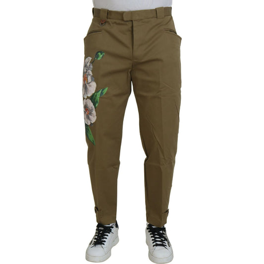 Dolce & Gabbana Exquisite Floral Beige Chino Pants Dolce & Gabbana