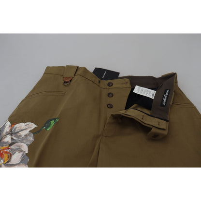 Dolce & Gabbana Beige Cotton Stretch Floral Chinos Pants