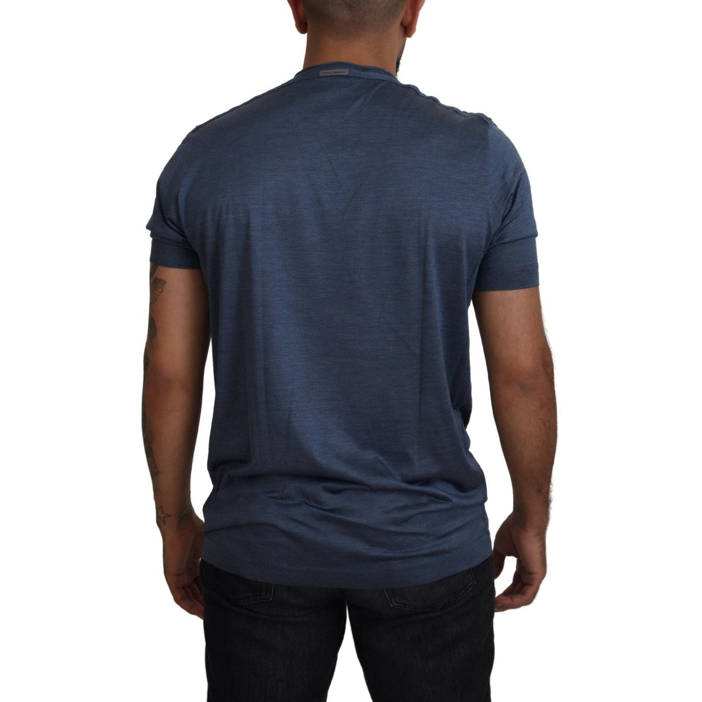 Dolce & Gabbana Elegant Silk Crewneck Blue Tee Dolce & Gabbana