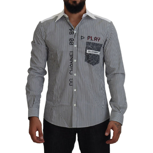 Dolce & Gabbana Gray White Striped Slim Fit Shirt