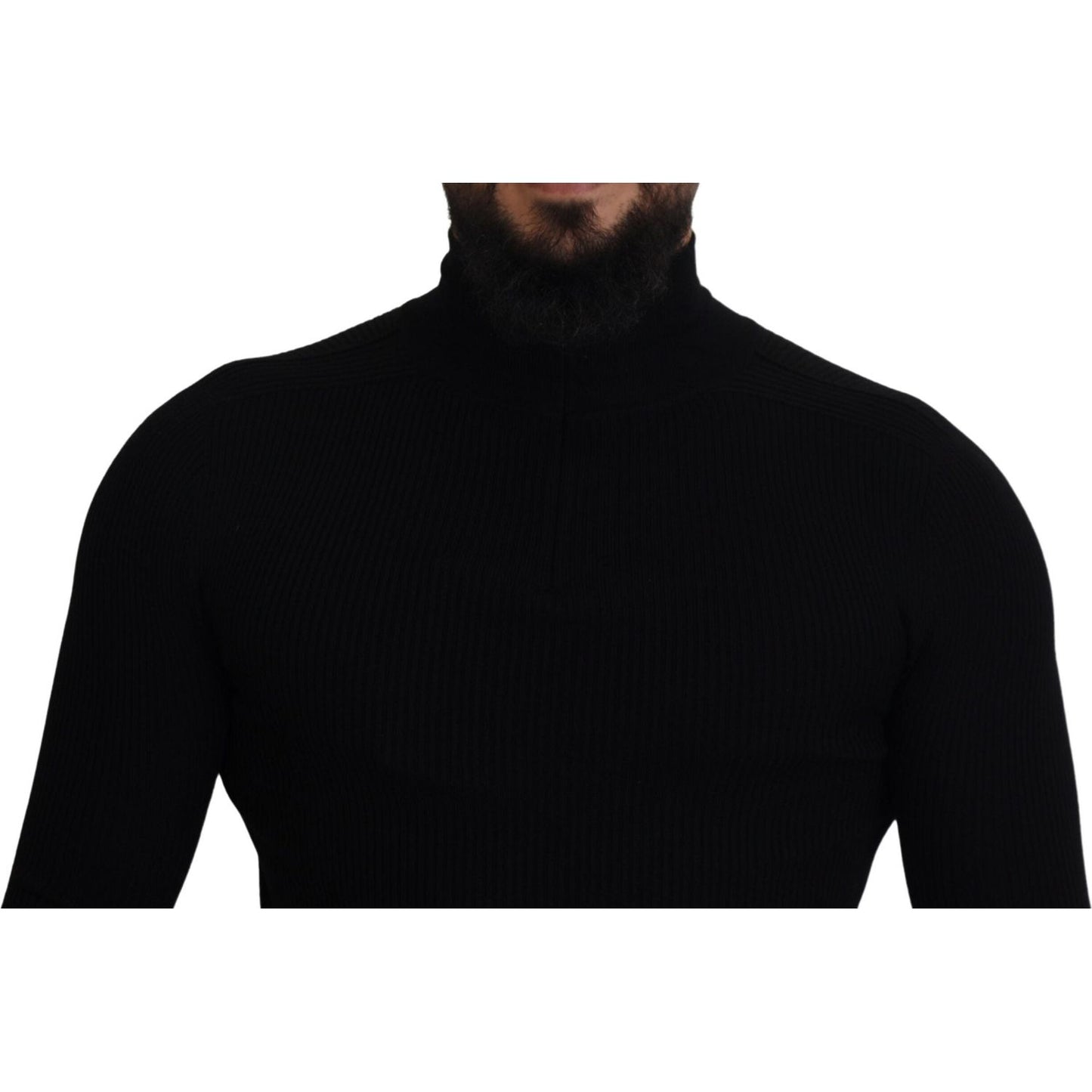 Dolce & Gabbana Elegant Black Wool Half Zip Turtleneck Sweater Dolce & Gabbana