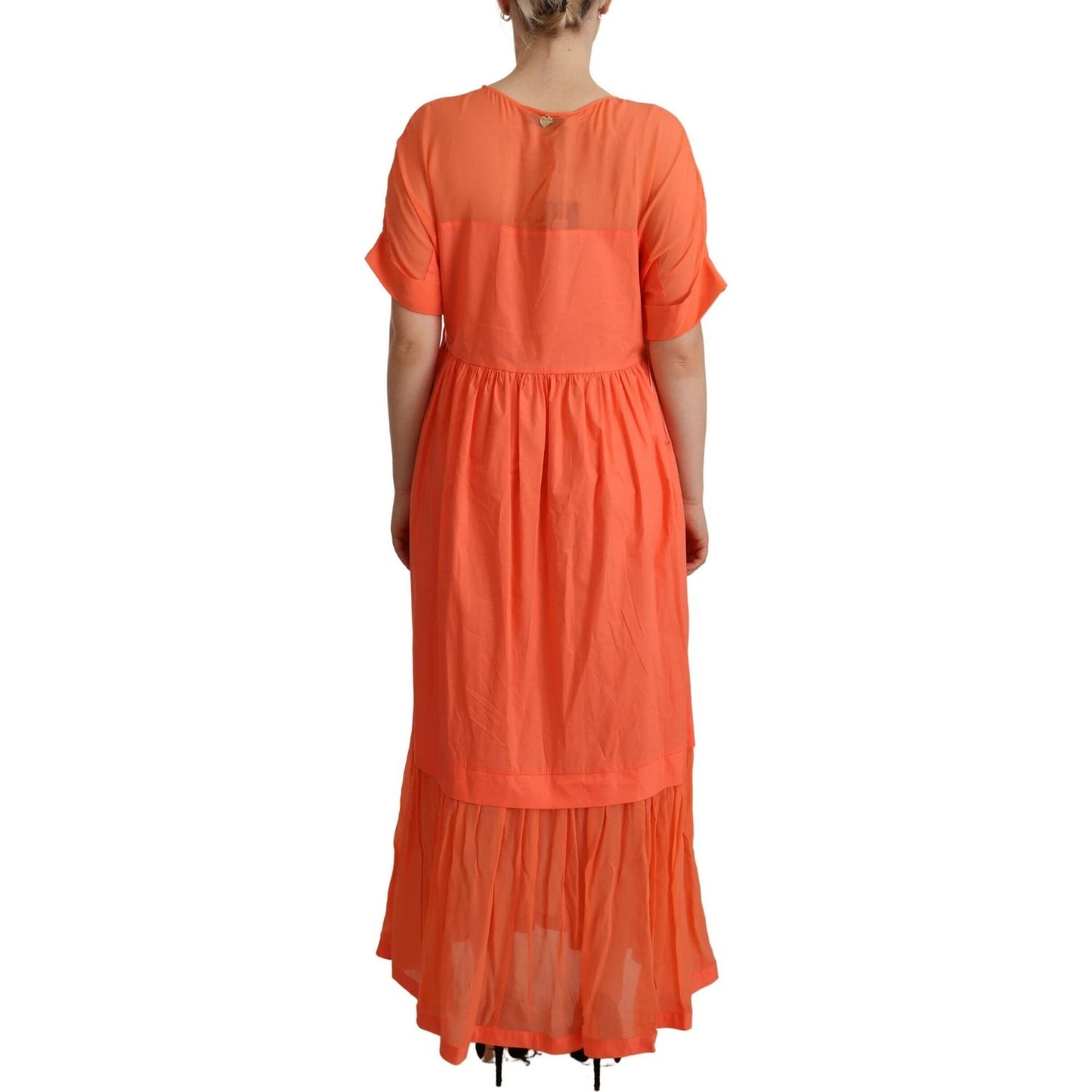 Twinset Elegant Coral Maxi Dress with Short Sleeves Twinset