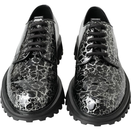 Dolce & Gabbana Black White Derby Patent Leather Shoes