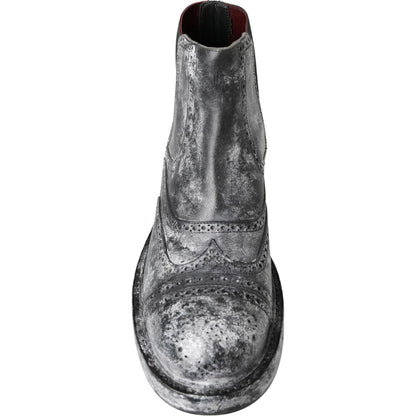 Dolce & Gabbana Black Gray Leather Ankle Boots