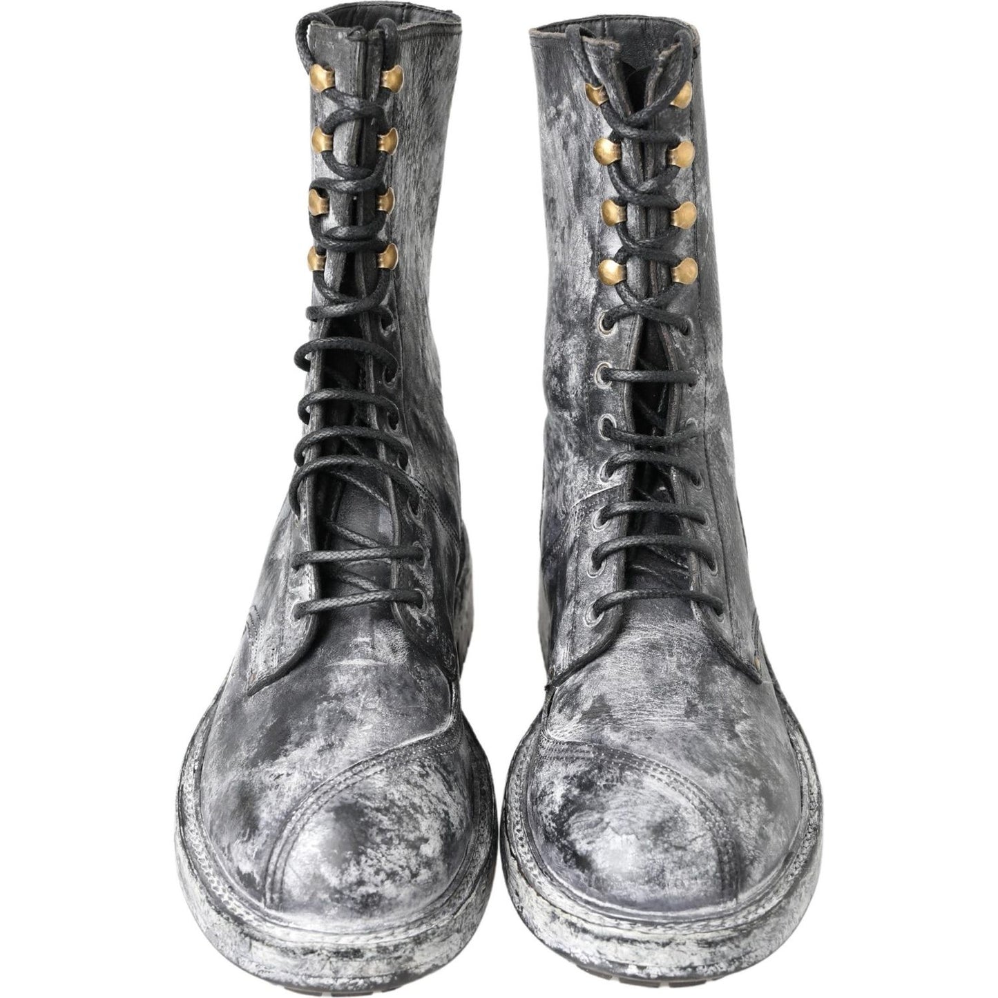Dolce & Gabbana Black Gray Leather Mid Calf Boots Shoes