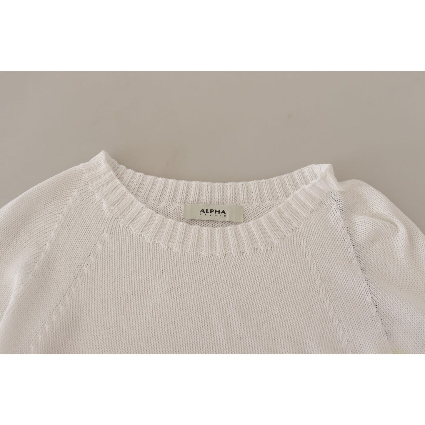 Alpha Studio Elegant White Cotton Pullover Sweater Alpha Studio