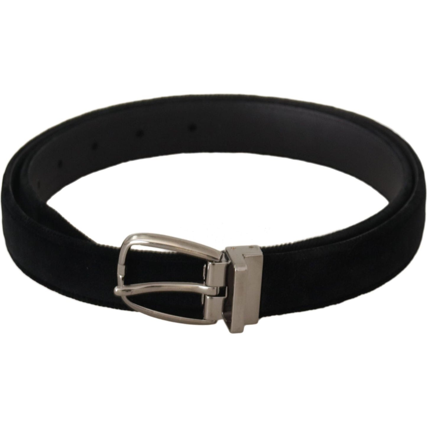 Dolce & Gabbana Elegant Black Velvet Engraved Buckle Belt Dolce & Gabbana