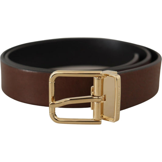 Dolce & Gabbana Elegant Brown Leather Belt with Metal Buckle Dolce & Gabbana