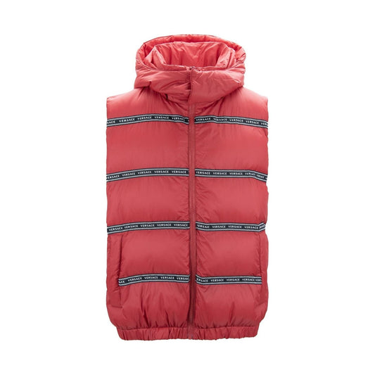 Elegant Red Versace Logo Vest with Detachable Hood