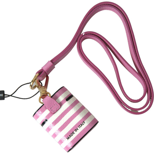 Chic Pink Stripe Leather Airpods Case