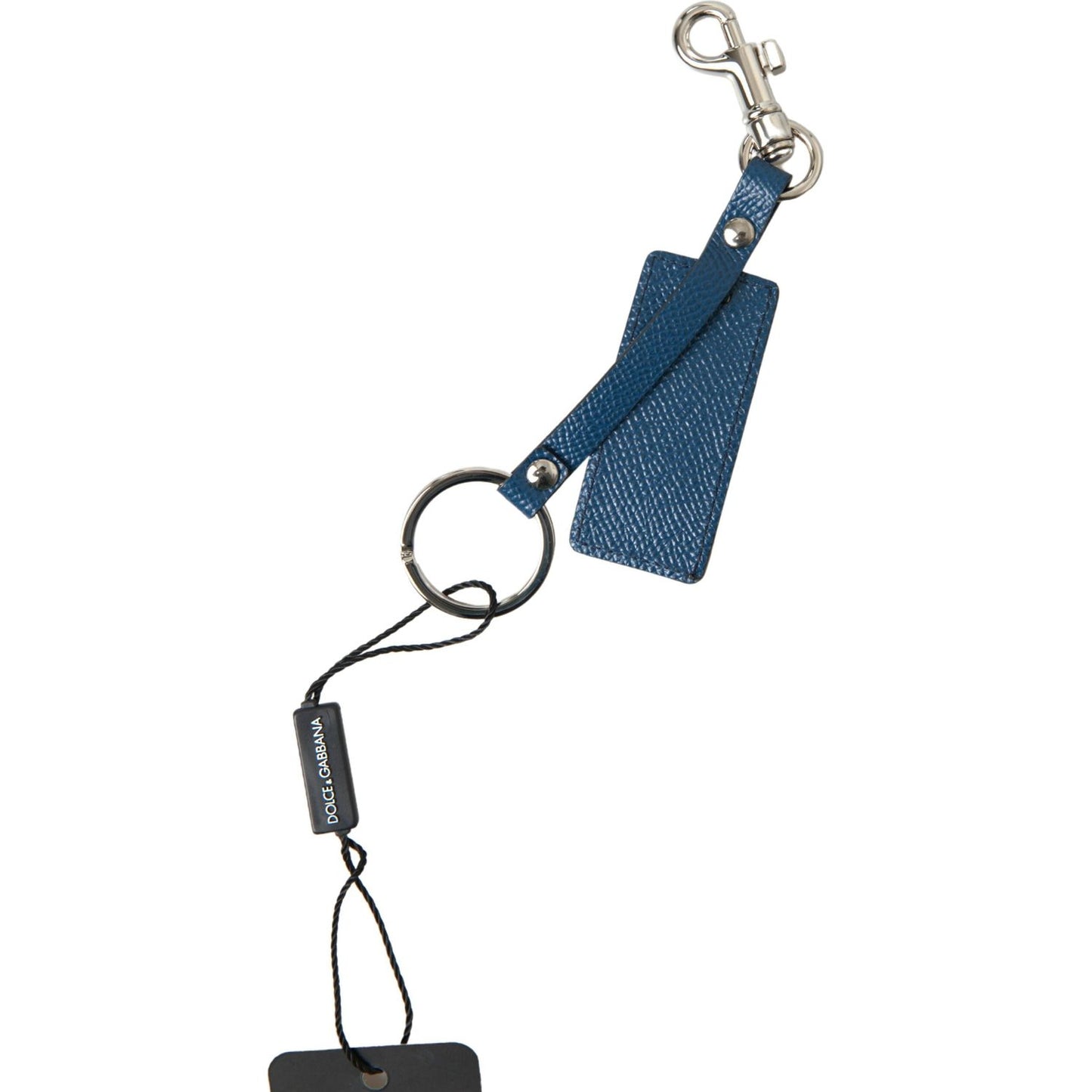 Dolce & Gabbana Elegant Blue Leather Keychain with Silver Accents Dolce & Gabbana