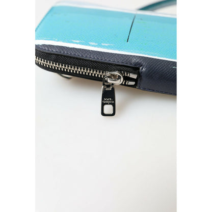 Dolce & Gabbana Blue Leather Purse Crossbody Sling Phone Bag Unisex