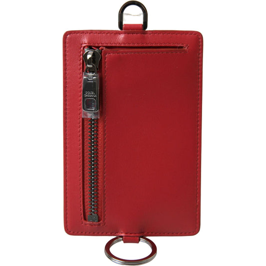 Elegant Red Leather Lanyard Card Holder