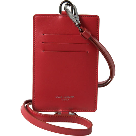 Elegant Red Leather Lanyard Card Holder