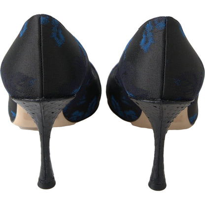 Dolce & Gabbana Blue Floral Ayers Crystal Pumps Shoes