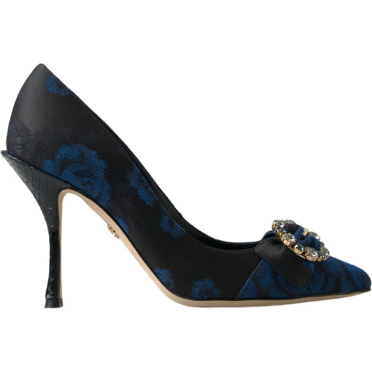 Dolce & Gabbana Blue Floral Ayers Crystal Pumps Shoes