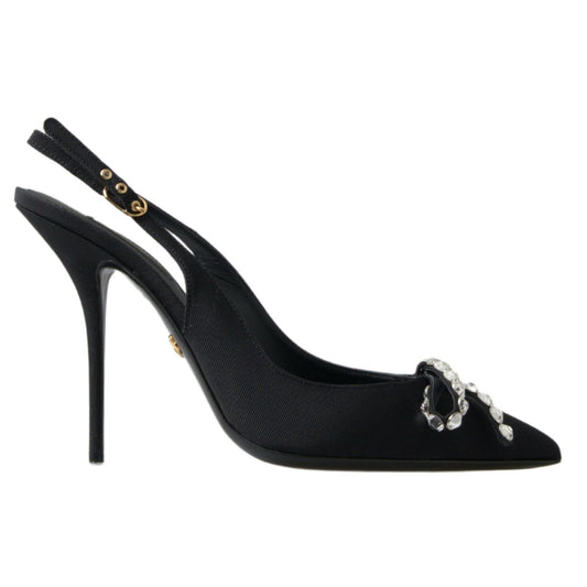 Dolce & Gabbana Black Crystal Embellished Slingback Heel Shoes