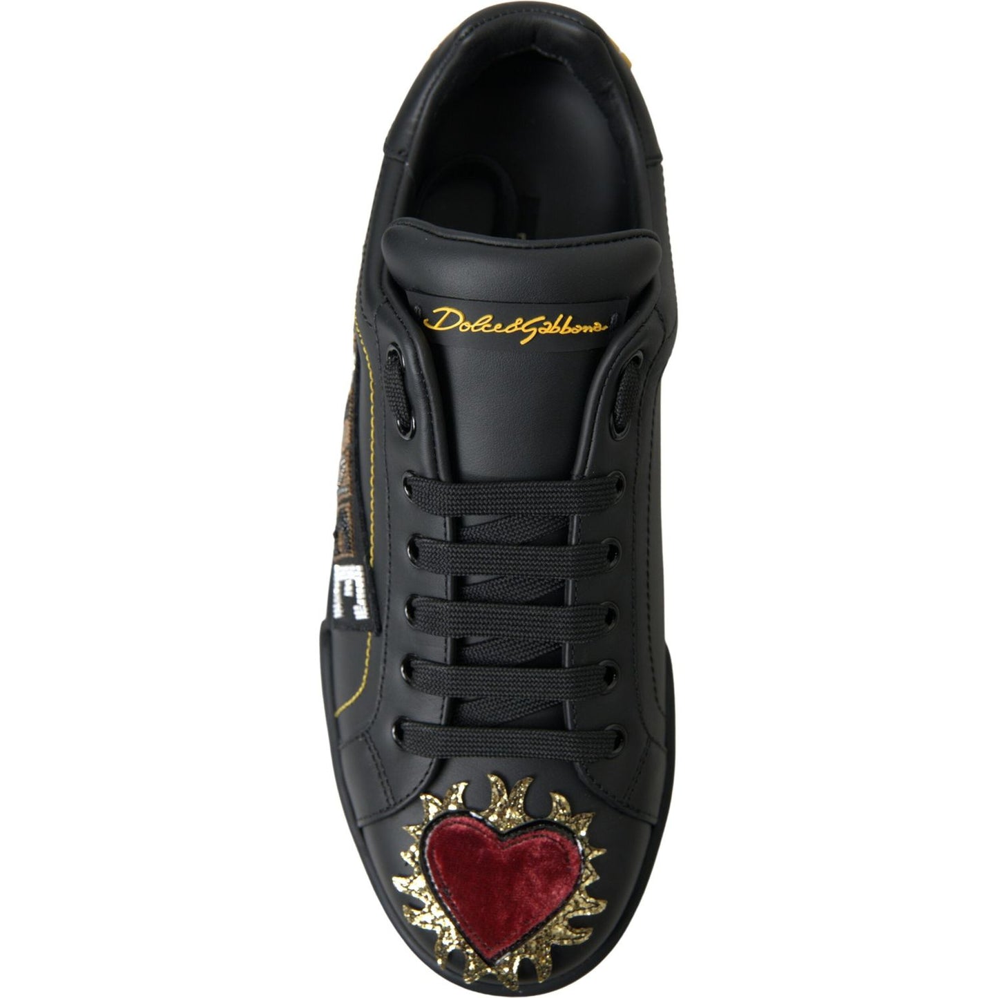 Dolce & Gabbana Elegant Portofino Leather Sneakers - Black Multicolor Dolce & Gabbana