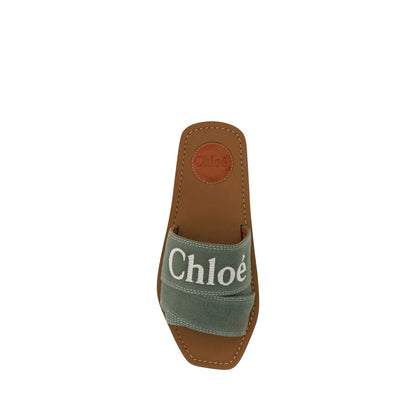 Chloé Forest Green Cotton Slides Woody Sandals