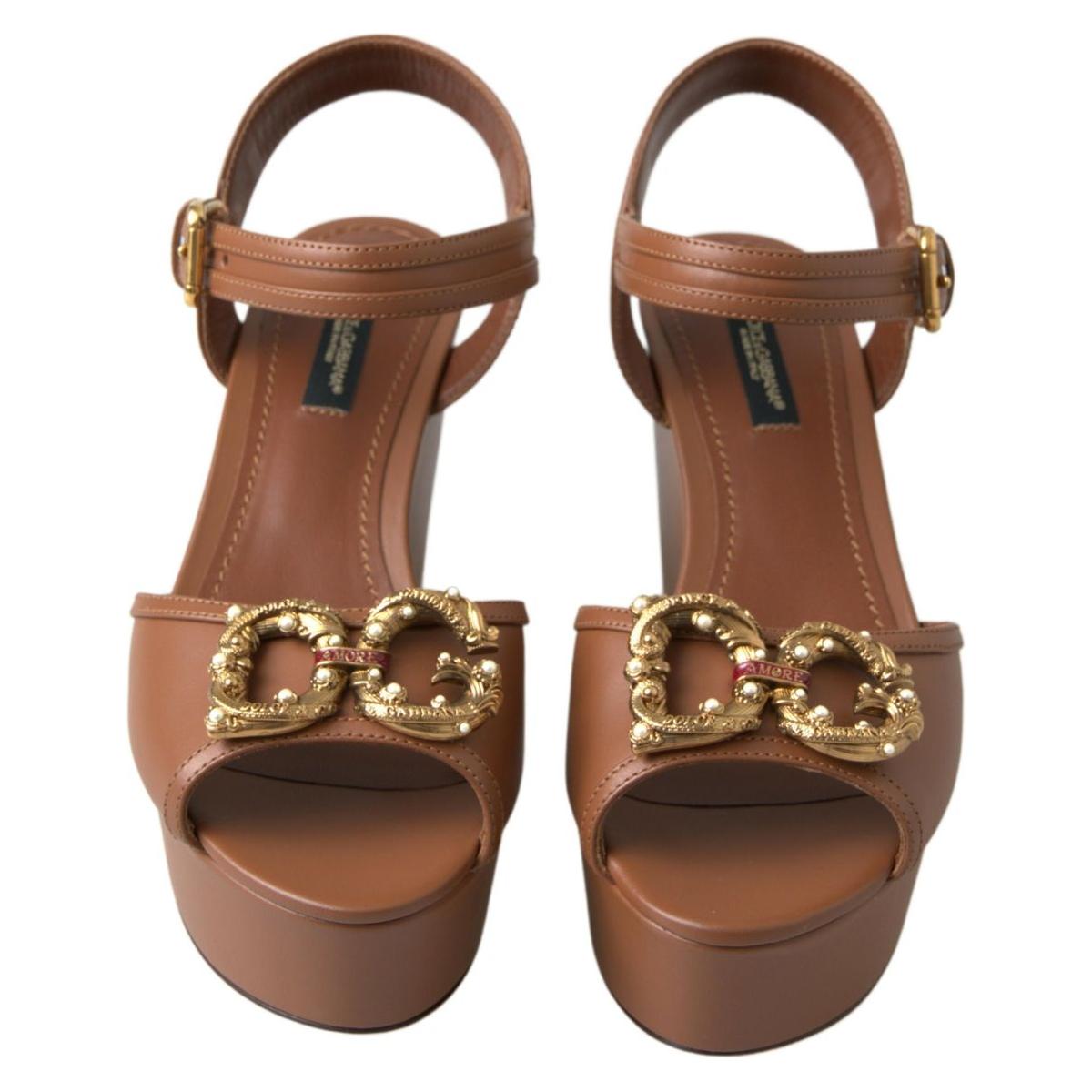 Dolce & Gabbana Chic Brown Leather Ankle Strap Wedges Dolce & Gabbana