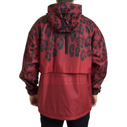 Dolce & Gabbana Red Leopard Hooded Rain Coat Jacket 1728,30% PL,67345645728,Clothing,Dolce & Gabbana,IT48 | M,Jackets & Coats - Clothing,Jackets - Men - Clothing,Material: 70% Cotton,Men,Men - Clothing,New with tags,Rain Coats - Jackets & Coats - Clothing