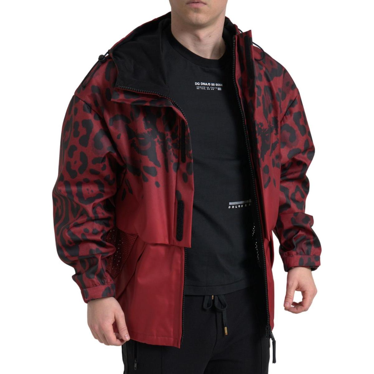 Dolce & Gabbana Red Leopard Hooded Rain Coat Jacket 1728,30% PL,67345645728,Clothing,Dolce & Gabbana,IT48 | M,Jackets & Coats - Clothing,Jackets - Men - Clothing,Material: 70% Cotton,Men,Men - Clothing,New with tags,Rain Coats - Jackets & Coats - Clothing