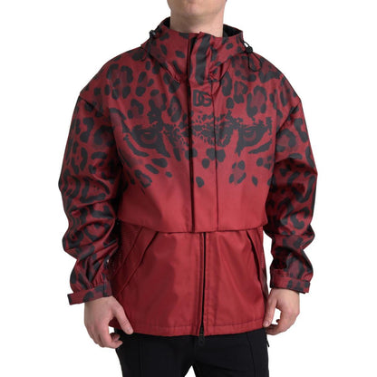 Dolce & Gabbana Red Leopard Hooded Rain Coat Jacket 1728,30% PL,67345645728,Clothing,Dolce & Gabbana,IT48 | M,Jackets & Coats - Clothing,Jackets - Men - Clothing,Material: 70% Cotton,Men,Men - Clothing,New with tags,Rain Coats - Jackets & Coats - Clothing