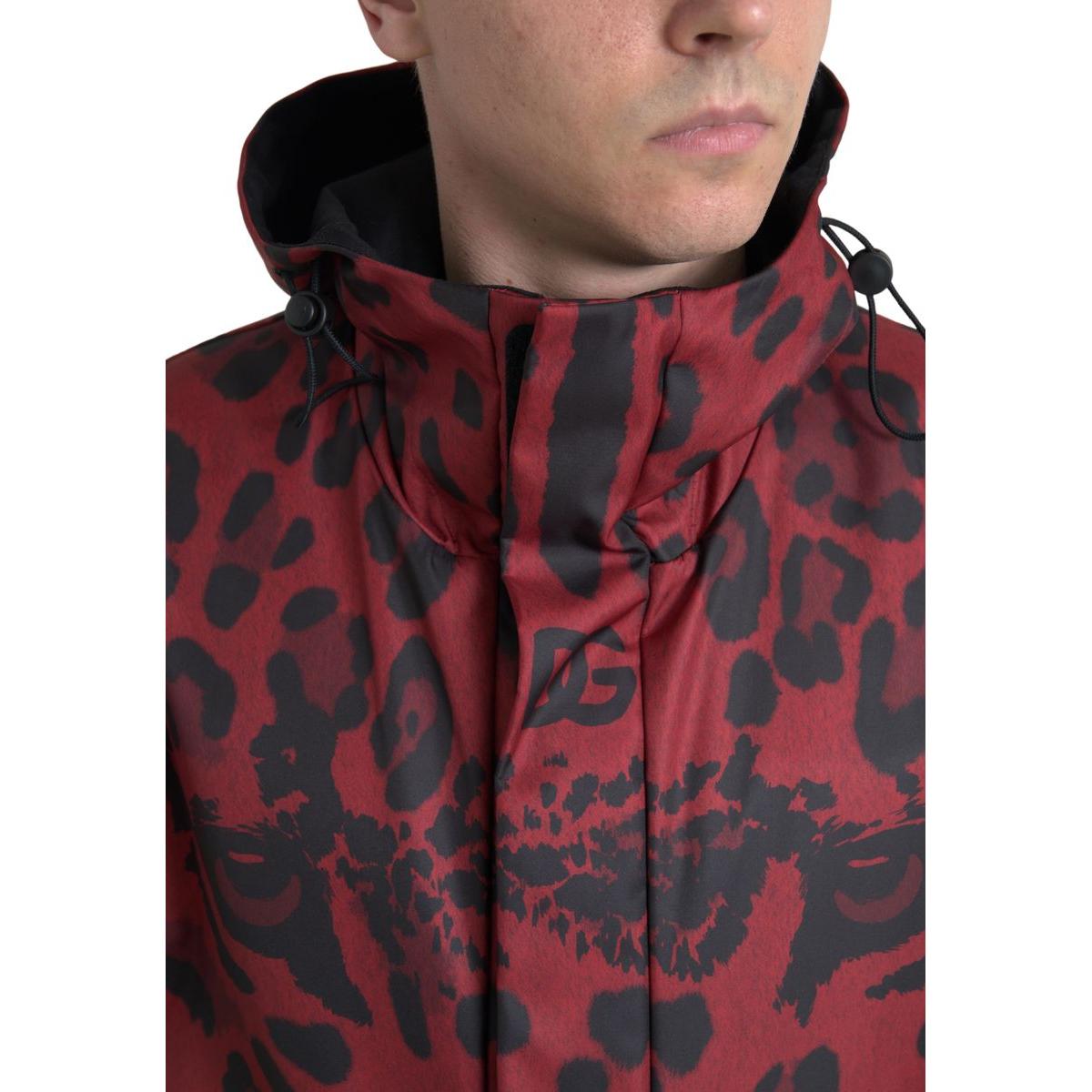 Dolce & Gabbana Red Leopard Hooded Rain Coat Jacket 1728,30% PL,67345645728,Clothing,Dolce & Gabbana,IT48 | M,Jackets & Coats - Clothing,Jackets - Men - Clothing,Material: 70% Cotton,Men,Men - Clothing,New with tags,Rain Coats - Jackets & Coats - Clothing
