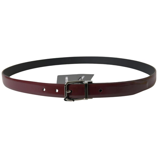 Elegant Bordeaux Leather Belt with Metal Buckle