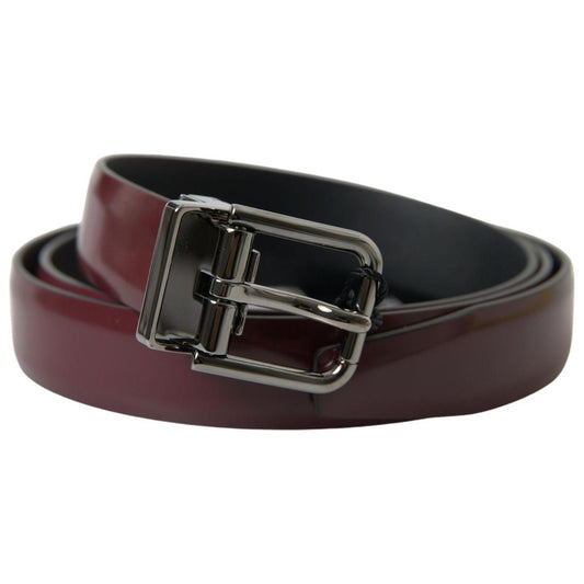 Elegant Bordeaux Leather Belt with Metal Buckle