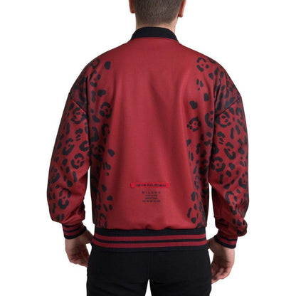 Dolce & Gabbana Red Leopard Polyester Bomber Full Zip Jacket 1728,67345645728,Blazers - Men - Clothing,Bombers - Jackets & Coats - Clothing,Clothing,Dolce & Gabbana,IT50 | L,IT52 | XL,Jackets & Coats - Clothing,Material: 100% Polyester,Men,Men - Clothing,