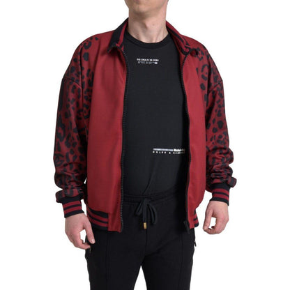Dolce & Gabbana Red Leopard Polyester Bomber Full Zip Jacket 1728,67345645728,Blazers - Men - Clothing,Bombers - Jackets & Coats - Clothing,Clothing,Dolce & Gabbana,IT50 | L,IT52 | XL,Jackets & Coats - Clothing,Material: 100% Polyester,Men,Men - Clothing,