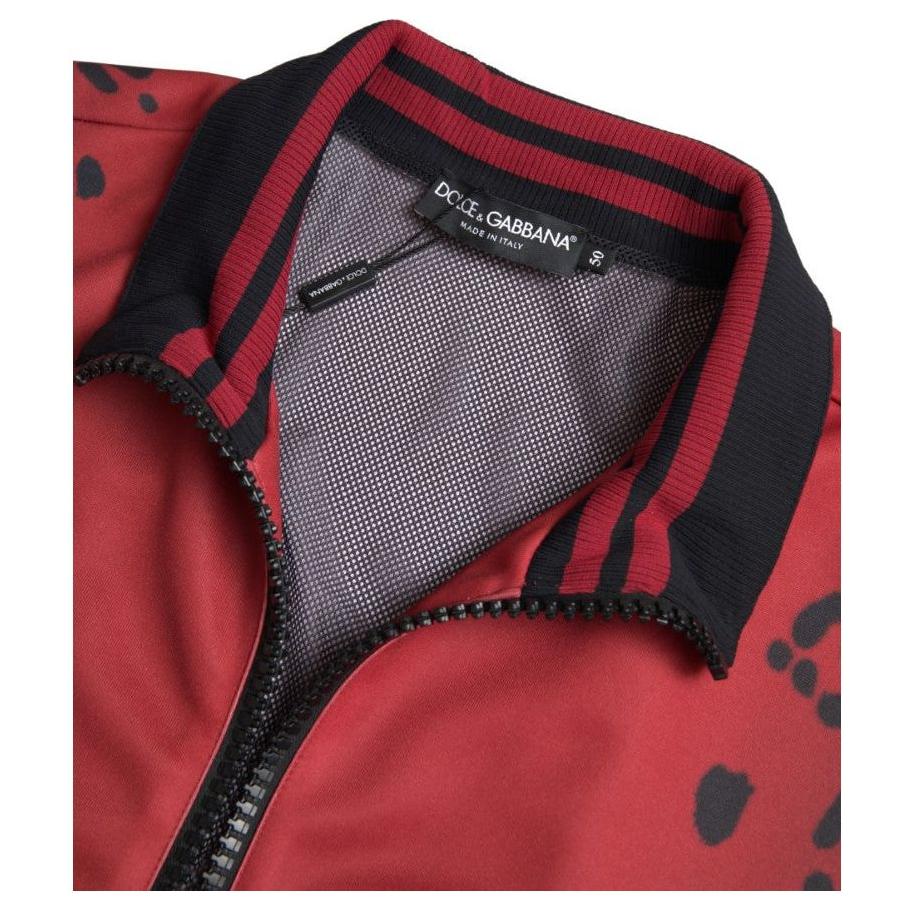 Dolce & Gabbana Red Leopard Polyester Bomber Full Zip Jacket 1728,67345645728,Blazers - Men - Clothing,Bombers - Jackets & Coats - Clothing,Clothing,Dolce & Gabbana,IT50 | L,IT52 | XL,Jackets & Coats - Clothing,Material: 100% Polyester,Men,Men - Clothing,