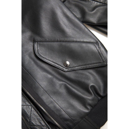Dolce & Gabbana Black Leather Blouson Full Zip Bomber Jacket 1728,67345645728,Black,Bombers - Jackets & Coats - Clothing,Clothing,Dolce & Gabbana,IT44 | XS,Jackets & Coats - Clothing,Jackets - Men - Clothing,Leather Jackets - Jackets & Coats - Clothing,Ma