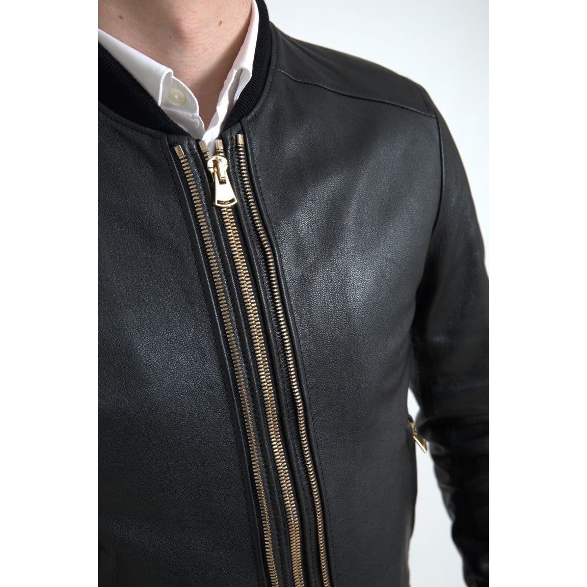 Dolce & Gabbana Elegant Black Leather Biker Jacket Dolce & Gabbana