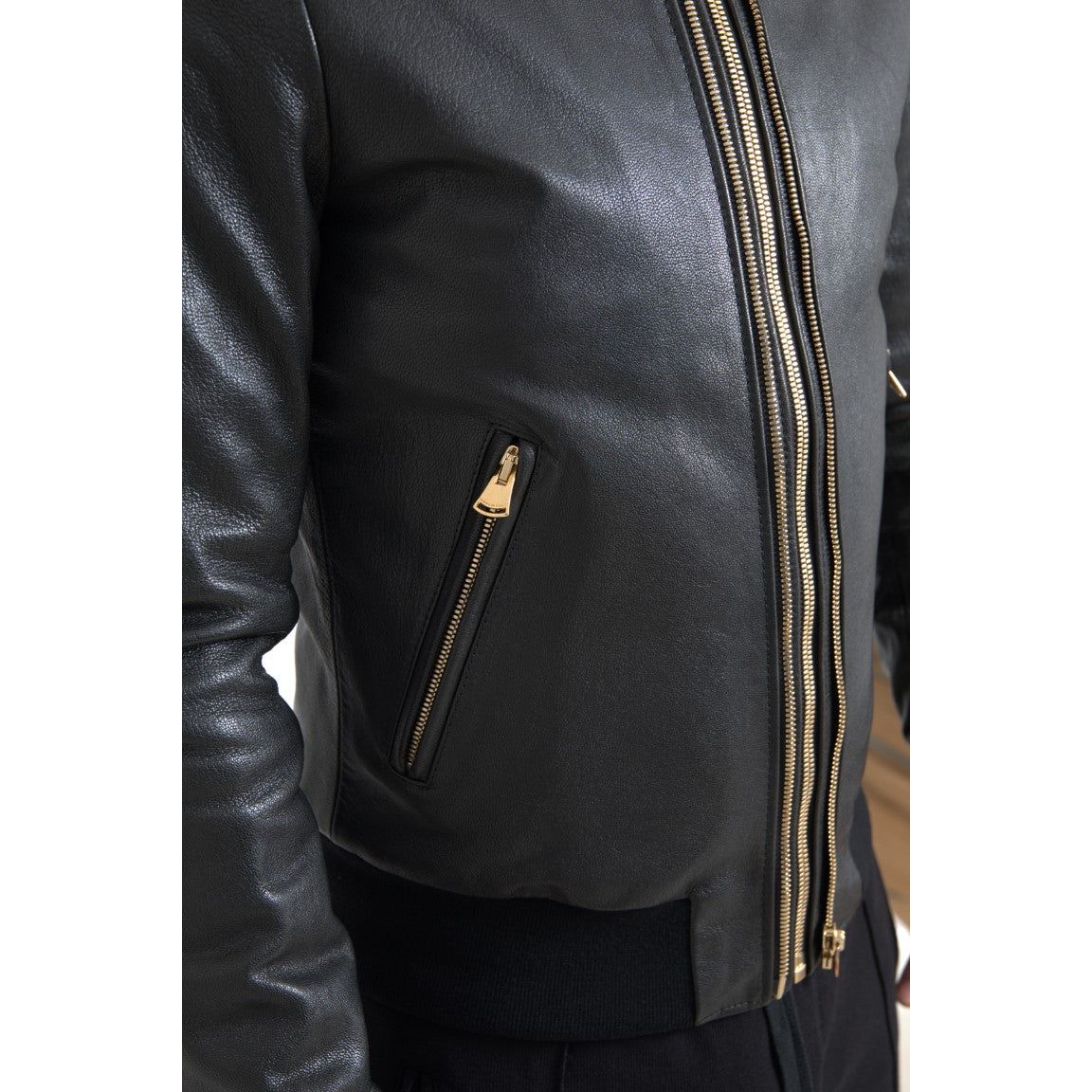 Dolce & Gabbana Elegant Black Leather Biker Jacket Dolce & Gabbana