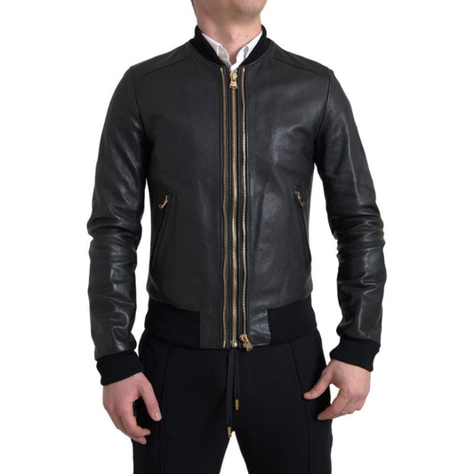 Dolce & Gabbana Elegant Black Leather Biker Jacket Dolce & Gabbana