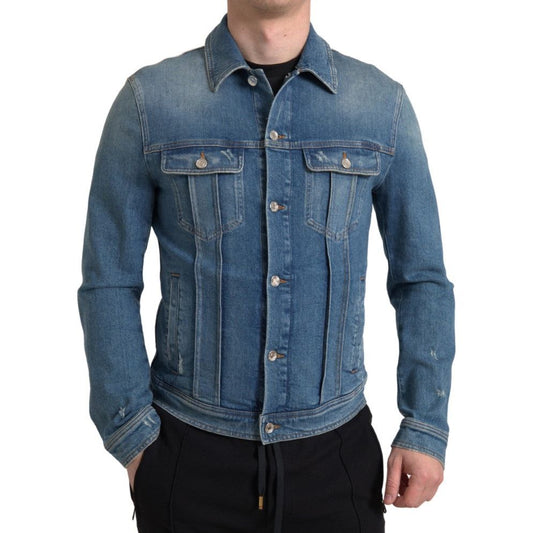 Elegant Blue Denim Stretch Jacket