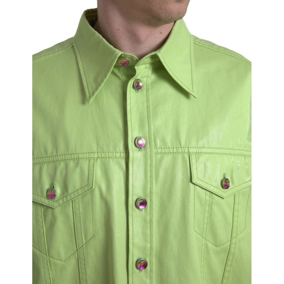 Dolce & Gabbana Elegant Light Green Cotton Button Down Shirt Dolce & Gabbana