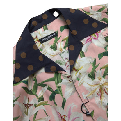Dolce & Gabbana Cotton Polka Dot Lily Print Collared Shirt