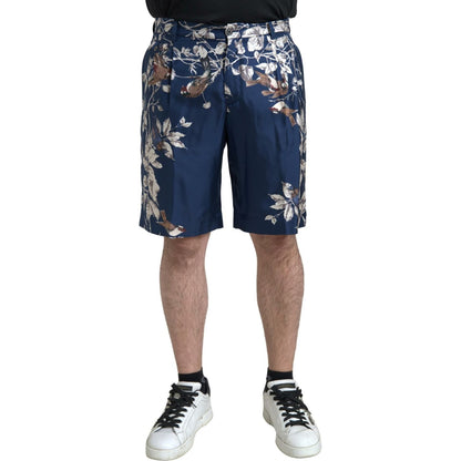 Dolce & Gabbana Blue Floral Print Silk Men Bermuda Shorts