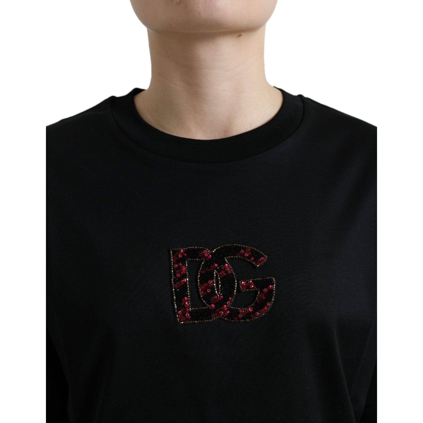 Dolce & Gabbana Elegant Black Crystal-Embellished T-Shirt Dolce & Gabbana