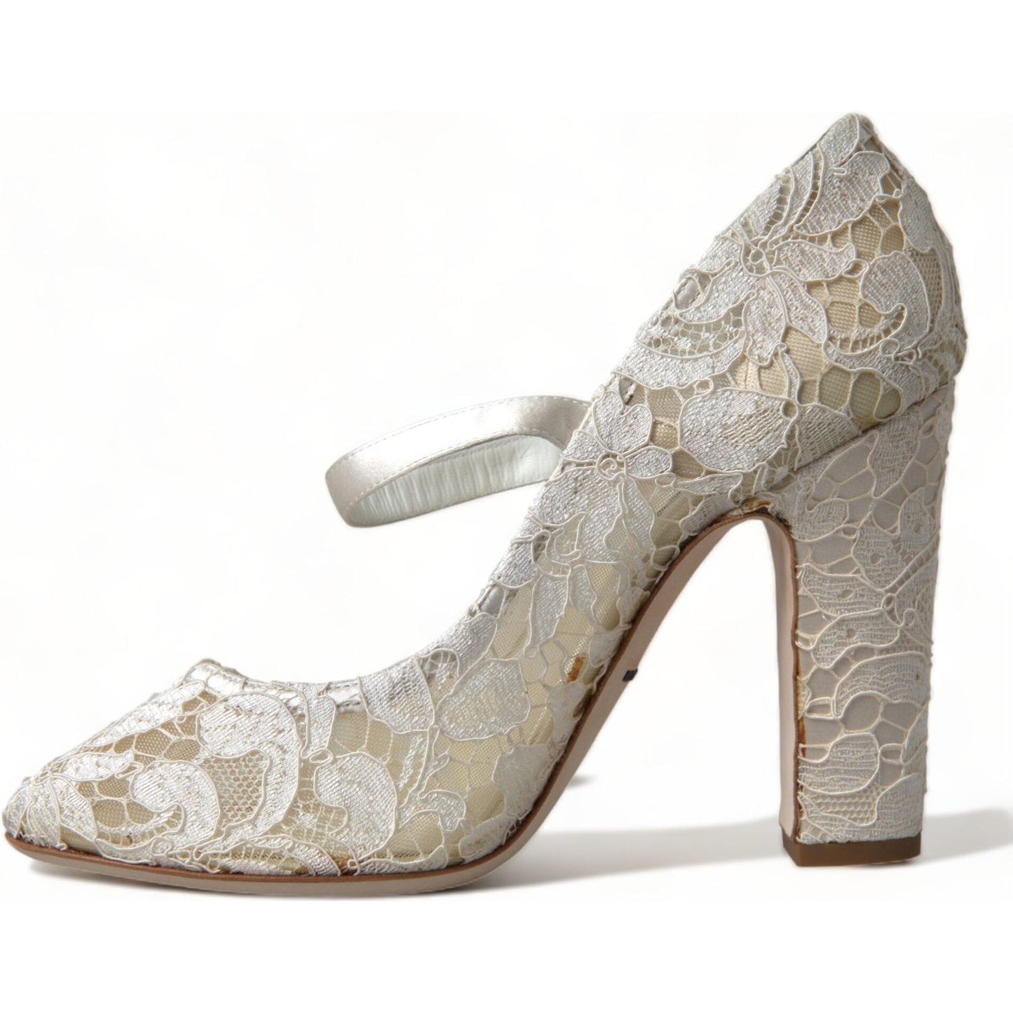 Dolce & Gabbana Chic Lace Block Heels Sandals in Cream White Dolce & Gabbana