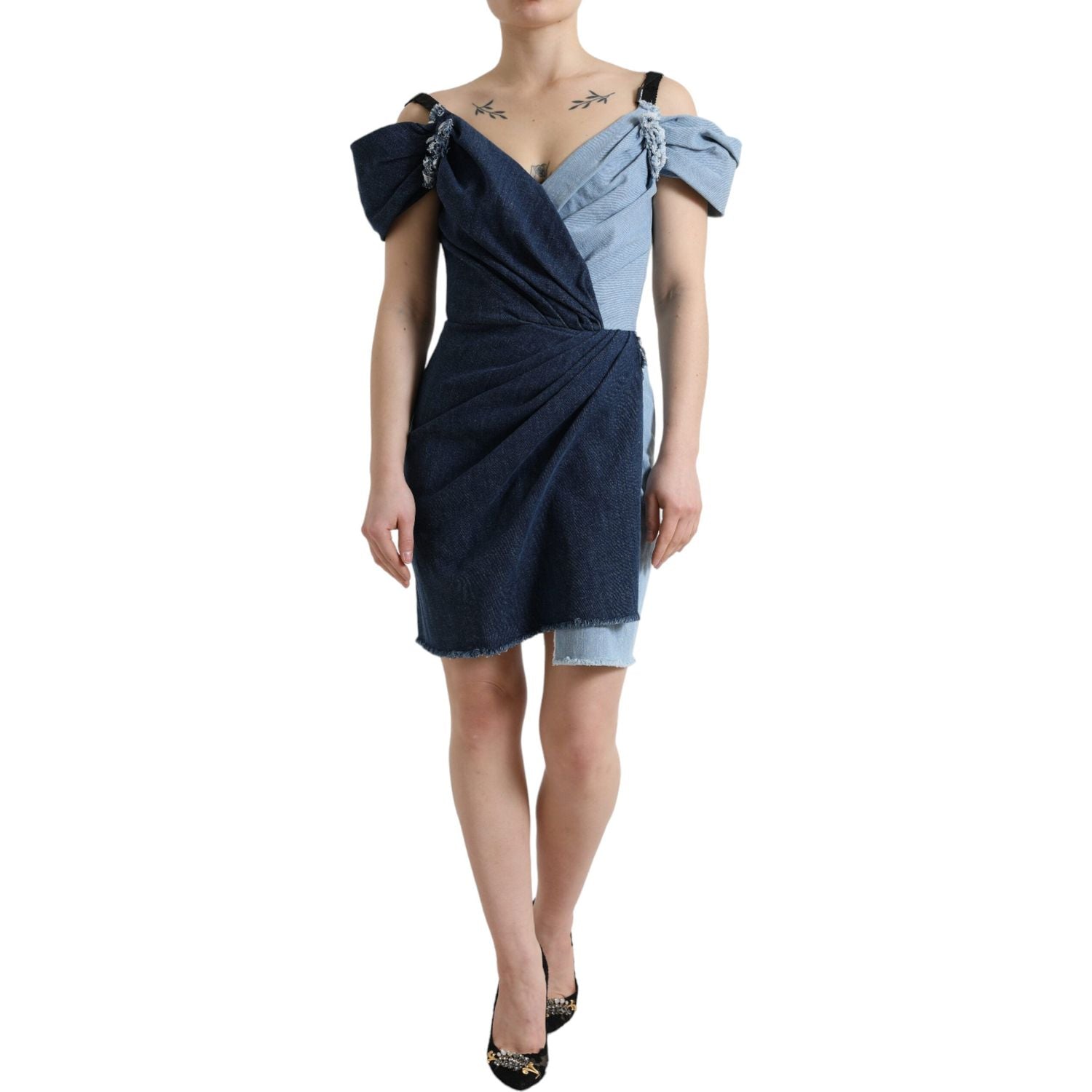 Dolce & Gabbana Blue Patchwork Two Tone Denim Mini Dress