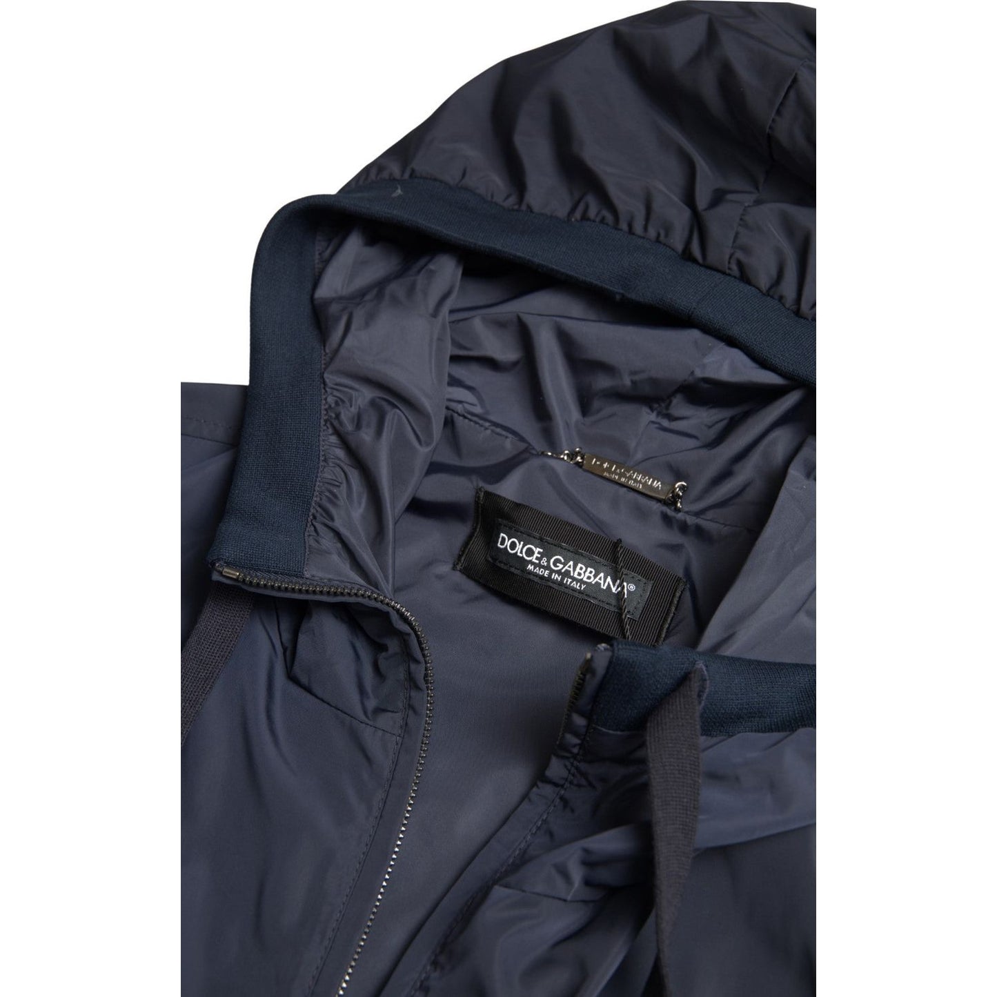 Dolce & Gabbana Blue Hooded Logo Polyester Full Zip Sweater